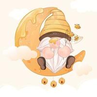 Cute Gnome And Honey Bee Illustration vector