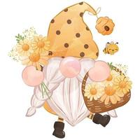 Cute Gnome And Spring Flowers vector