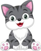 Cartoon funny cat sitting on white background vector