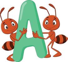Alphabet A with ant cartoon vector