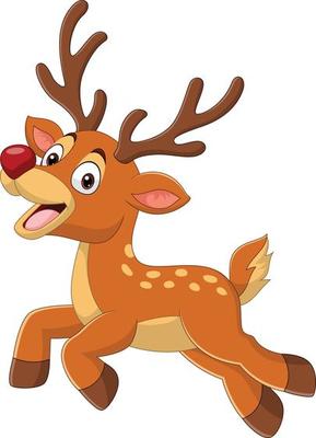 Cartoon funny little deer running on white background