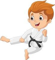 niño pequeño de dibujos animados entrenando karate vector