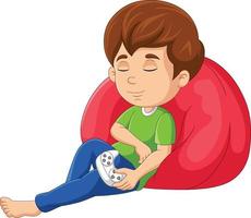 Little boy fall asleep while playing games vector