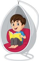 Little boy reading a book in hanging chair vector