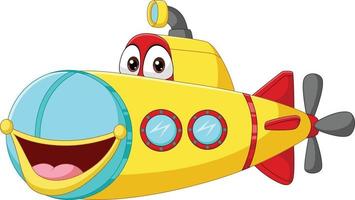 Cartoon smiling yellow submarine character vector