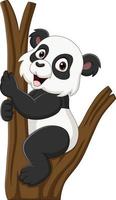 Cartoon little panda on tree branch vector