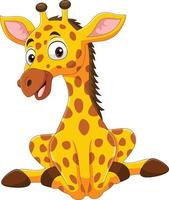 Cartoon funny little giraffe sitting vector