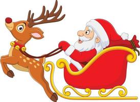 Christmas cartoon santa with reindeer sleigh vector