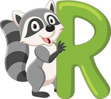 Alphabet letter R for Raccoon vector