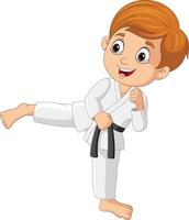 niño pequeño de dibujos animados entrenando karate vector