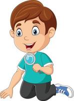 Cartoon little boy using a magnifying glass vector