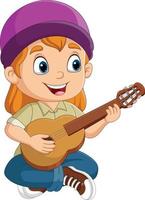 Cartoon little boy playing a guitar vector