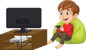 Cartoon little boy playing video game vector