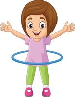 Cartoon little girl twirling hula hoop vector