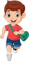 Cartoon school boy with backpack running vector
