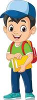 Cartoon school boy with bag and book vector