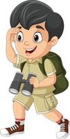 Cartoon boy scout with binoculars vector