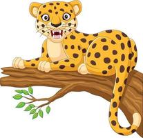 leopardo de dibujos animados acostado en una rama de árbol vector