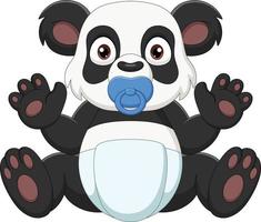 Cartoon cute little panda sucking on a pacifier vector