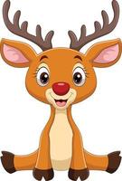 Cartoon funny little deer sitting on white background vector