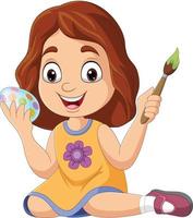 Cartoon little girl painting an easter egg vector