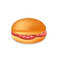 Realistic hamburger or sandwich with sausage Fast food meal vector