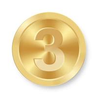 Gold coin with number three Concept of internet icon vector