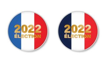 Elecciones presidenciales de 2022 en francia placa o botón con bandera francesa vector