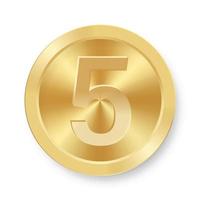 Gold coin with number five Concept of internet icon vector