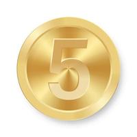 Gold coin with number five Concept of internet icon vector