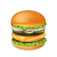 Hamburger or cheeseburger with meat and cheese Fast food meal vector