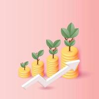 arrow cion growth money tree coin plant for save money vector 3d banking income business