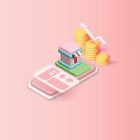 shop and coin growth arrow phone pink marketing vector