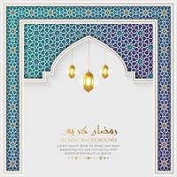 ramadan kareem fondo de patrón de arco islámico de lujo colorido con linternas de adornos decorativos vector