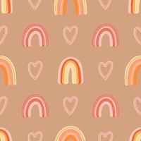 Girly rainbow and hearts vector seamless pattern.