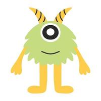 monstruo lindo infantil. monstruo amarillo con un ojo y cuernos. extraterrestre dibujado. ilustración vectorial vector
