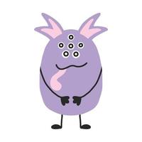 Childish cute monster. Pink monster. Drawn alien. Vector illustration.