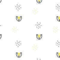 Childish pattern with cute leopard head. Pattern with leopard in doodle style. Vector illustration.