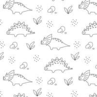 Childish  pattern with dinosaurs. Hand-drawn pattern with cute dino. Vector illustration. The pattern is suitable for fabrics, wrapping paper and prints. Doodle style.