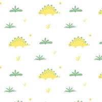 Childish pattern with dinosaurs. Hand-drawn pattern with cute dino. Vector illustration.