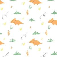 Childish  pattern with dinosaurs. Hand-drawn pattern with cute dino. Vector illustration.