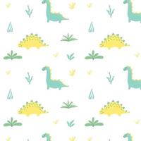 Childish  pattern with dinosaurs. Hand-drawn pattern with cute dino. Vector illustration.