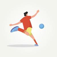 isolated soccer player kicks the ball flat vector
