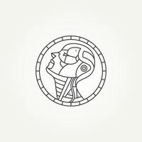 cyborg head robot line art badge icon logo design vector