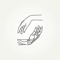 line art illustration of robotic and human hands vector