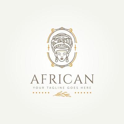 african woman with turban symbol line art logo