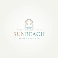 sun beach ocean line art simple badge logo design vector