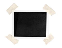 Blank Vintage instant photo frame with brown tape isolated on white background