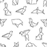 Seamless black and white pattern with cute origami animals. Vector illustration background