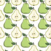 Seamless fruit pattern with pears with leaves on a white background. The background of the vector illustration